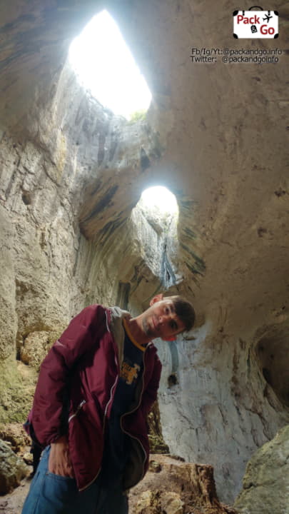 Martin making faces under the cave Eyes of God