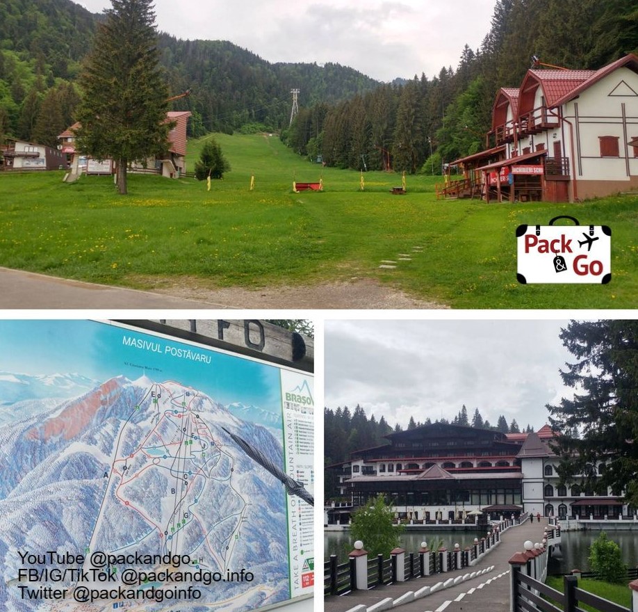 Triple collage photo. Three views of Ski resort Poiana Brasov, Romania