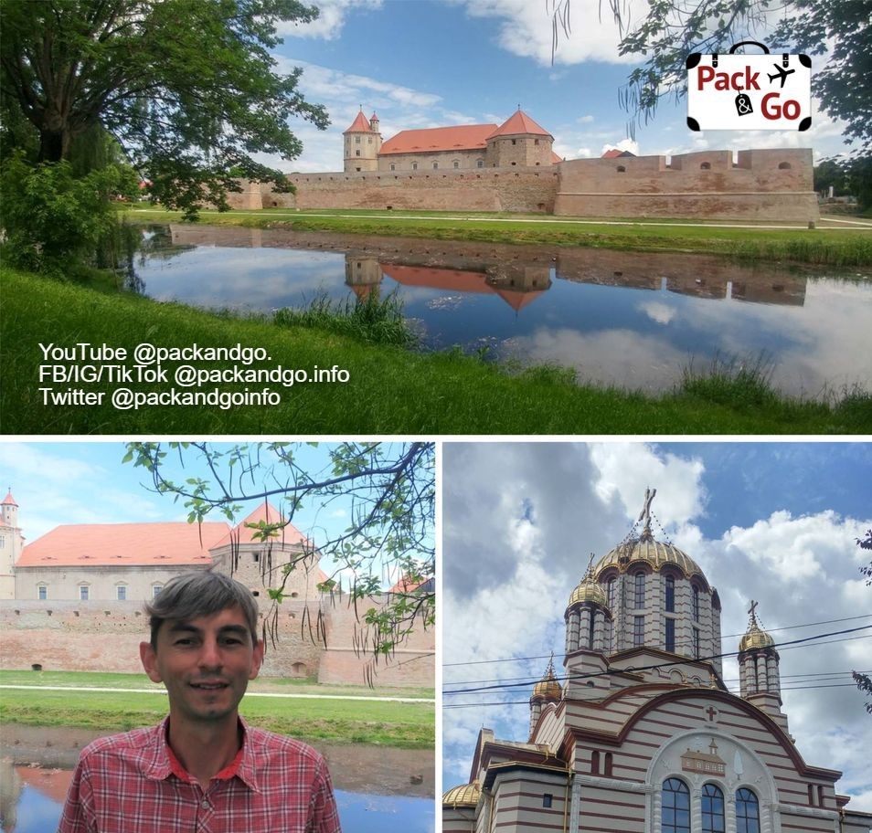 Photo collage Fagaras fortress and church, Romania