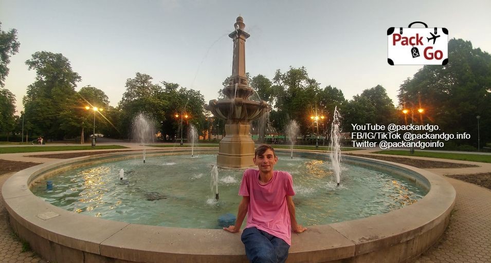 Man at a fountain in Eger, Hungary