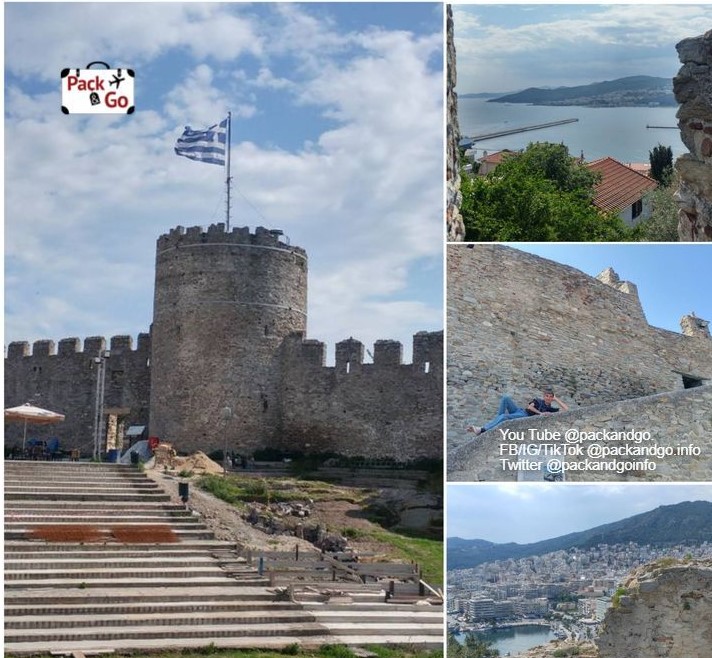 Kavala's fortress, Greece. Collage of 4 images.