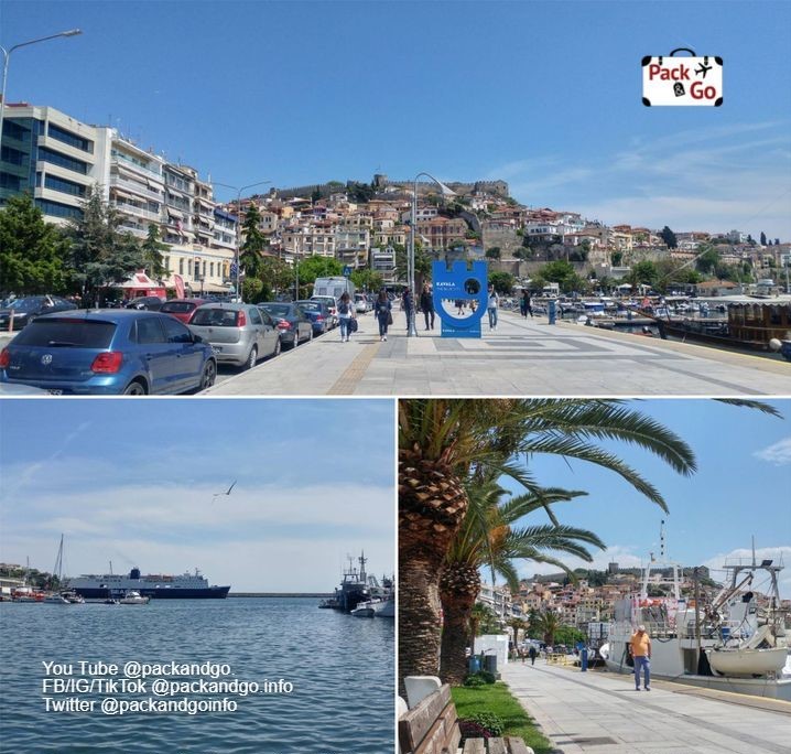 Collage of 3 images Kavala's Port, Greece