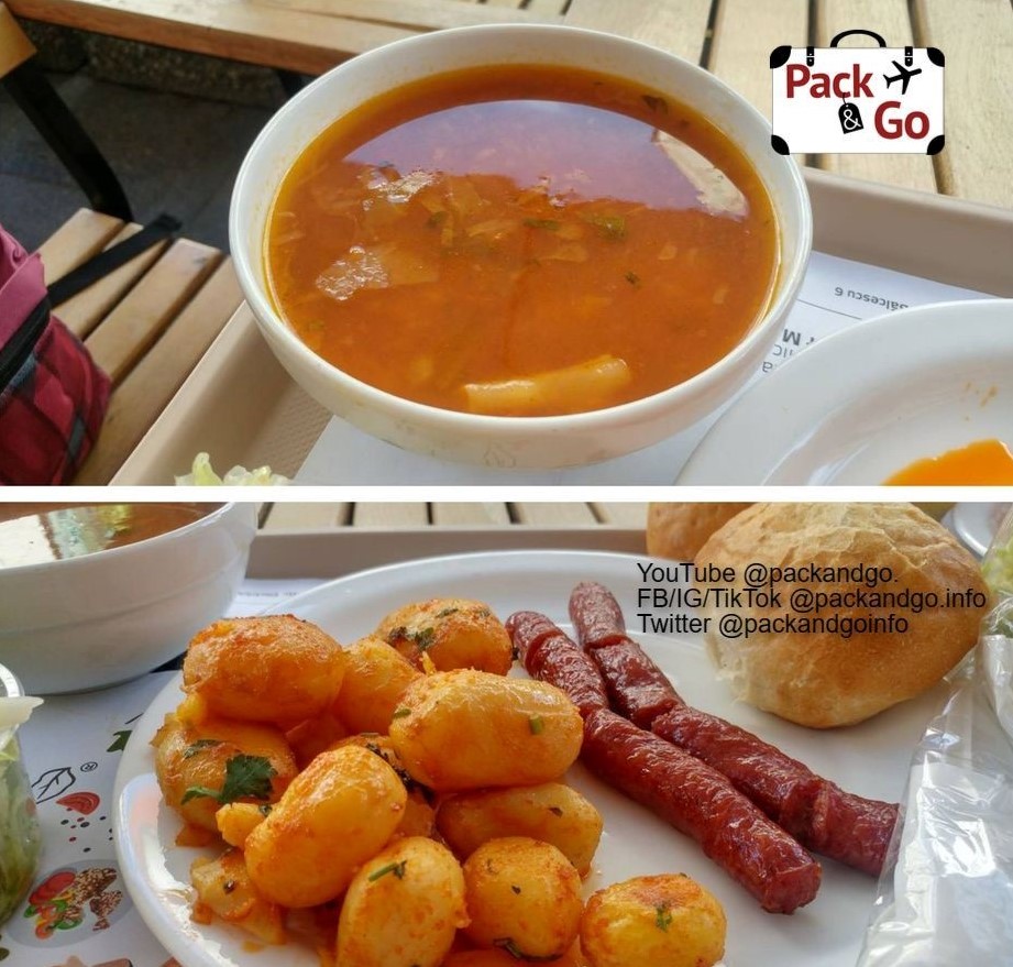 Romanian soup, sausages, potatoes