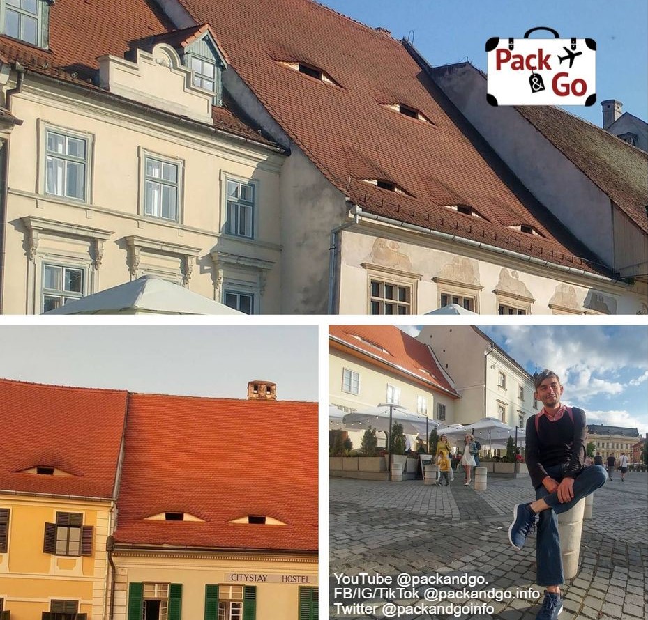 Eyes-style windows on Sibiu's buildings, Romania
