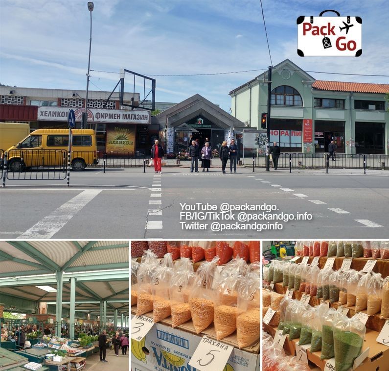 Sliven market, collage of the exterior, interior and spice products