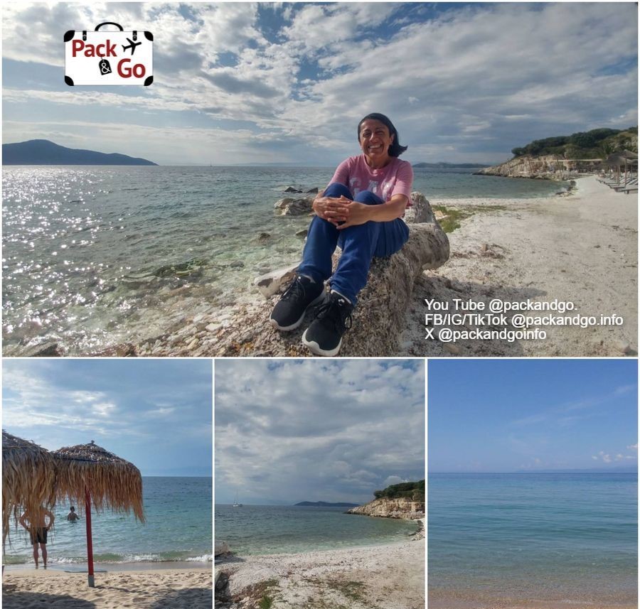 Beautiful beaches for all tastes, Thasos, GR. Photos by packandgo.info 4 Grids Collage, woman on a beach and beach views of Thasos, GR